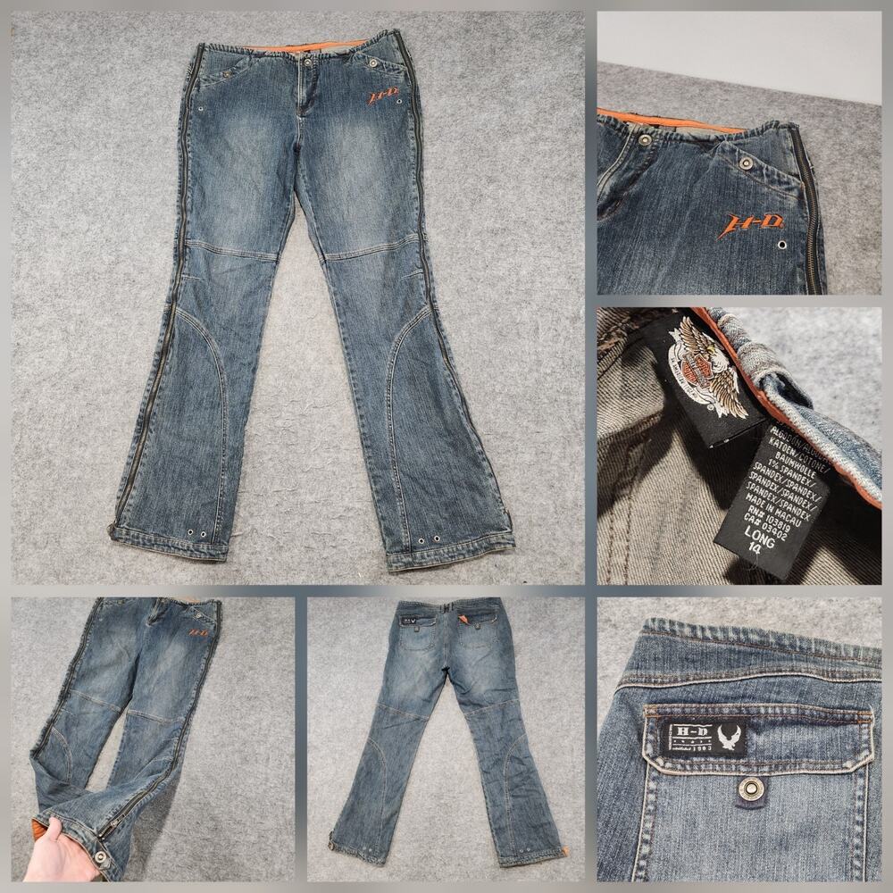 VTG Y2K Harley Davidson Motorcycles‎ Womens 14L 14 Long 36x32 Flare Denim Jeans